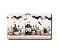 Tappetino per asciugare i piatti di Halloween per bancone della cucina, tappetino in gomma assorbente vintage con pipistrello e lanterna, tappetino per asciugare i piatti autunnali in pelle PU per bar