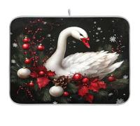 Tappetino per asciugare i piatti di Natale con cigno rosso bianco, decorazione per piano di lavoro della cucina, opaco, resistente al calore, tappetino da cucina grande 18 x 24