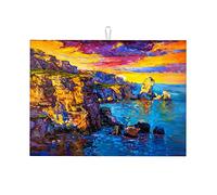 Tappetino per asciugare i piatti multicolore, motivo: paesaggio, simula un dipinto a olio, grande, 18 x 24 pollici