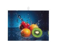 Tappetino per asciugare i piatti per cucina Tappetino per asciugare le gocce d'acqua intorno alla frutta su sfondo blu stampato scolapiatti stuoie super assorbente in microfibra tappetino da cucina