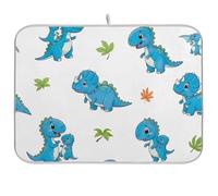 Tappetino per asciugare i piatti, reversibile, assorbente, 45,7 x 40,6 cm, motivo dinosauri, colore: blu