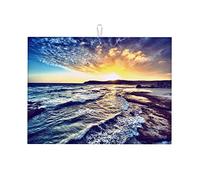 Tappetino per asciugare il piano della cucina con vista mare e cielo, in microfibra, decorazione per la cucina, piccolo, 16 x 18 pollici