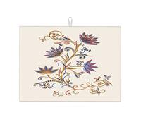 Tappetino per asciugare la cucina artistico con bouquet di fiori fantastici sullo sfondo in stile etnico tradizionale, grande tappetino per asciugare il piano della cucina, facile da usare, piccolo, 1