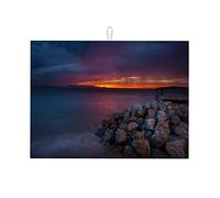 Tappetino per asciugare la cucina in microfibra con motivo tramonto e notte, piccolo, 16 x 18 pollici