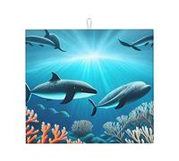 Tappetino per asciugare le balene sotto il mare per la cucina. Assorbente d'acqua, ad asciugatura rapida, antiscivolo, adatto per stoviglie, facile da riporre e pulire.