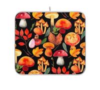 Tappetino per asciugare piatti con foglie autunnali e funghi, ultra assorbente, protezione dal calore con anello per appenderlo, tappetino asciutto per bancone della cucina, 45,7 x 61 cm