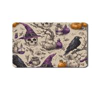 Tappetino per asciugare piatti di Halloween da cucina, design gotico vintage teschio e corvo, tappetino assorbente in gomma assorbente, tappeto di asciugatura in pelliccia sintetica, decorazione 12 x