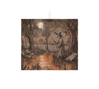 Tappetino per asciugare piatti di Halloween per bancone cucina scena strega vintage tappetino assorbente per scolapiatti tappeto essiccazione rustico in microfibra per caffè bar bar 40,6 x