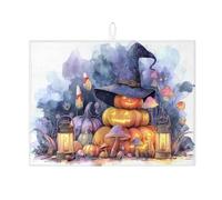 Tappetino per asciugare piatti di Halloween per bancone, cucina, zucca e strega, scolapiatti per piatti in microfibra festivo per la decorazione del bancone della cucina, 45,7 x 61 cm