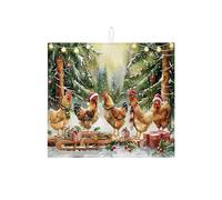 Tappetino per asciugare piatti di pollo natalizio per bancone della cucina, tappetino assorbente per scolapiatti in stile fattoria, tappetino in microfibra per asciugare le vacanze, 40,6 x 45,7 cm
