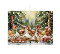 Tappetino per asciugare piatti di pollo natalizio per bancone della cucina, tappetino assorbente per scolapiatti in stile fattoria, tappetino in microfibra per asciugare le vacanze, 45,7 x 61 cm