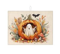 Tappetino per asciugare piatti di zucca fantasma di Halloween per piano di lavoro cucina carino fantasma di zucca scolapiatti tappeto di asciugatura in microfibra autunnale per