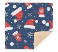 Tappetino per attività e palestra per bambini, con cappello di Babbo Natale e fiocco di neve, morbido, spesso, per interni ed esterni, lavabile, per gattonare, per bambini, 127 x 127 cm