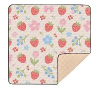 Tappetino per attività fisica e attività per bambini con graziosi fiori rossi e fragole, per interni ed esterni, atossico, per la pancia, per neonati e bambini, 127 x 127 cm
