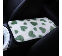 Tappetino per console centrale auto, in peluche, con motivo a cuore e coniglio, per un comfort morbido e un caldo uso invernale (verde)