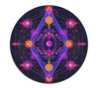 Tappetino per divano alla moda, tappeto per interni ed esterni, morbido tappeto rotondo per yoga, tappeto decorativo per la casa con simboli di geometria sacra, sole e luna, psichedelico, viola.