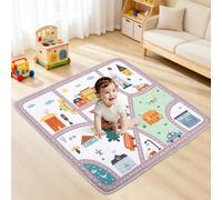 Tappetino per Giochi Bambino 127 * 127cm, Tappeto Attività Morbido con Imbottitura Spessa per Tempo a Pancia in Giù, Base Antiscivolo Sicura per Gattonamento, Design Strada Città