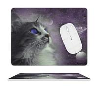 Tappetino per Il Mouse Cat Space Outer Galaxy Pratica Tampone per Mouse Bordi Cuciti Gaming Mousepad per Notebook Casa Computer 25X30Cm