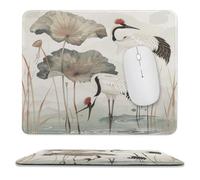 Tappetino per Il Mouse Chinese Ink Spring Lotus Flowers Wildlife Birds Ergonomico Tampone per Mouse Bordi Cuciti Gaming Mousepad per Pc Ufficio Computer 25X30Cm
