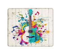 Tappetino per il mouse colorato con note musicali a forma di chitarra, design artistico luminoso, tappetino per mouse in gomma antiscivolo lavabile per casa e ufficio, quadrato, 20,3 x 25,4 cm