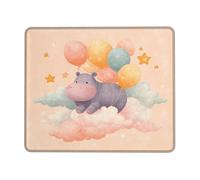 Tappetino per il mouse con adorabile ippopotamo con palloncini, morbidi colori pastello, grazioso design con animali, bordo cucito, in gomma, antiscivolo, lavabile, tappetino per mouse da scrivania