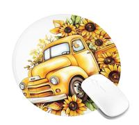 Tappetino per il mouse con camion autunnale e fiore, veicolo vintage giallo brillante con girasoli, bordo cucito, tappetino per il mouse, in gomma antiscivolo, lavabile, accessorio da scrivania per