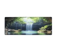 Tappetino per il mouse con cascata e fiume della foresta pluviale con ponte in legno, grande base in gomma antiscivolo estesa con bordi cuciti, tappetino per mouse da gioco per PC desktop grande 31,8