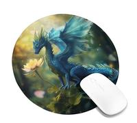 Tappetino per il mouse con drago, mosca floreale, dinosauro, fresco, animale, foresta, paesaggio, natura, blu, verde, giallo, poliestere, gomma, impermeabile, decorativo, azienda, biblioteca, ufficio