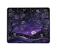 Tappetino per il mouse con gufo incantevole cielo notturno, design con gufi fantasiosi viola, tappetino per mouse con bordo cucito, in gomma antiscivolo, lavabile, tappetino per mouse da gioco per