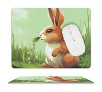 Tappetino per il mouse con motivo coniglio che mangia l'erba, impermeabile, con base in gomma antiscivolo, bordo cucito, divertente, per casa, ufficio, dormitorio, scrivania, accessori decorativi