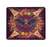 Tappetino per il mouse con pipistrello autunnale e floreale, viola scuro vintage con bordo cucito, tappetino per mouse in gomma antiscivolo lavabile, tappetino per mouse da gioco per casa e ufficio