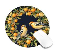 Tappetino per il mouse con uccelli autunnali e ghirlanda di agrumi, design elegante giallo e verde, tappetino per mouse in gomma antiscivolo per casa e ufficio, regalo ideale per la stagione autunnale