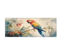 Tappetino per il mouse con un pappagallo su un ramo, grande tappetino per mouse con base in gomma antiscivolo estesa con bordi cuciti, tappetino per mouse da gioco per PC desktop grande 31,8 x 31,5 cm