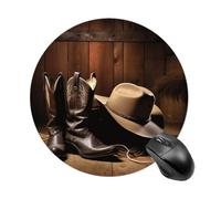 Tappetino per il mouse divertente cowboy cappello nero stivali western rotondo tappetino per mouse base in gomma piccolo tappetino per mouse o ufficio e casa