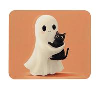 Tappetino per Il Mouse Halloween Lovely Ghost Cat Bordi Cuciti Tampone per Mouse Multifunzionale Gaming Mousepad per Computer Laptop Casa 25X30Cm
