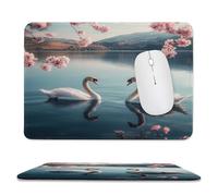 Tappetino per Il Mouse Japanese Cherry Flowers Lake Swans Swimming Flowers Landscape Superficie Liscia Tappetino Mouse Bordi Cuciti Gaming Mousepad per Ufficio Laptop Notebook 25X30Cm