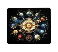 Tappetino per il mouse, motivo: bussola celeste, universo cosmico, pianeti colorati, design con pianeti colorati, tappetino per mouse in gomma antiscivolo, lavabile, tappetino per mouse da gioco per