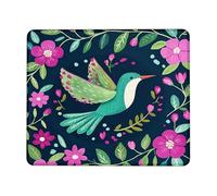 Tappetino per il mouse quadrato con colibrì floreale, design con uccellini verdi e blu, tappetino per mouse antiscivolo, ideale per casa, ufficio e gioco, quadrato, 20,3 x 25,4 cm