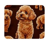 Tappetino per il mouse quadrato, con simpatico cane peloso marrone barboncino personalizzato, design personalizzato, tappetino per mouse lavabile, panno in jersey con base in gomma antiscivolo,