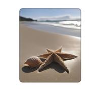Tappetino per il mouse rettangolare con stampa di stelle marine e conchiglie sabbiose con base in gomma antiscivolo, 30,5 x 25,4 cm