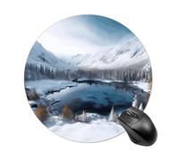 Tappetino per il mouse rotondo con paesaggio invernale e montagne innevate, tappetino per il mouse in gomma antiscivolo impermeabile, tappetino per mouse divertente, 19,8 x 19,8 cm, per computer