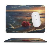Tappetino per Il Mouse Rustic Summer Ocean Waves Red Roses Sunset View Antisfilacciamento Tappetino Mouse Confortevole Gaming Mousepad per Pc Ufficio Laptop 25X30Cm