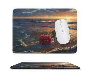 Tappetino per Il Mouse Rustic Summer Ocean Waves Red Roses Sunset View Antisfilacciamento Tappetino Mouse Confortevole Gaming Mousepad per Pc Ufficio Laptop 25X30Cm