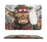Tappetino per Il Mouse Watercolor Merry Christmas Snowflakes Highland Cow Red Hat Decor Bordi Cuciti Tappetini Mouse Antipolvere Gaming Mousepad per Pc Laptop Computer 25X30Cm