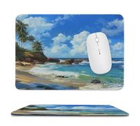 Tappetino per Il Mouse Watercolor Summer Ocean Waves Clouds Palm Trees Antisfilacciamento Tampone per Mouse Superficie Liscia Gaming Mousepad per Casa Pc Ufficio 25X30Cm