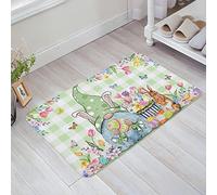 Tappetino per Ingressi Easter GNOME And Egg Flower Bunny Green Buffalo Plaid Tappeto da Terra Lavabile Assorbente Scendiletto, per Ingresso, Lavanderia, Interno, Doccia, 40x60cm