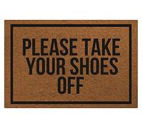 Tappetino per ingresso con scritta Please Take Your Shoes Off Entrance, tappetino di benvenuto per esterni e interni, raschietto per scarpe, lavabile in moquette, assorbe sporco e polvere, 50 x 40
