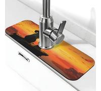 Tappetino per lavello da cucina, 38,1 x 14 cm, super assorbente, tappetino per asciugatura rapida dei piatti con elefanti e cani Guarda il tramonto, tappetino drenante, paraspruzzi dietro il rubinetto