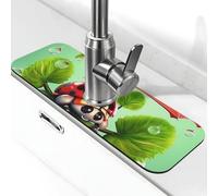 Tappetino per lavello da cucina, 38,1 x 14 cm, super assorbente, tappetino per asciugatura rapida dei piatti, divertente coccinella che tiene ombrelli, tappetino drenante, paraspruzzi dietro il