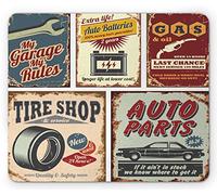 Tappetino per Mouse 1950S Vintage Car Signs Automobile Advertising Repair Vehicle Garage Classics Servicing Tappetino Mouse Piccolo Impermeabile Sottomano, per Laptop, Ufficio, 25x30cm